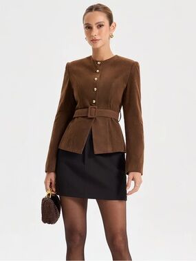 Commense Brown Suede Belted Jacket